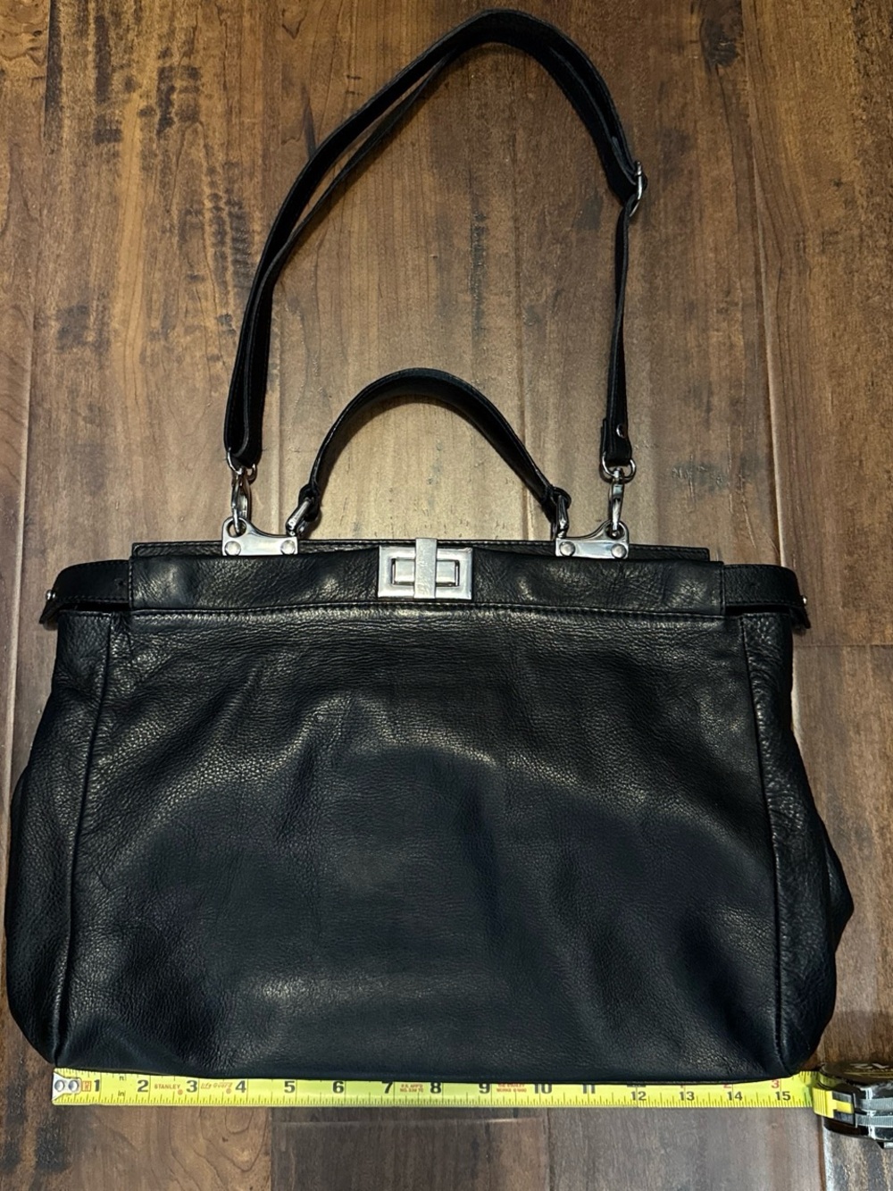 Black Leather Top-Handle Shoulder Bag